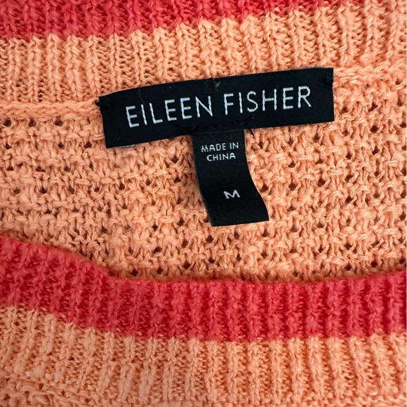 Eileen Fisher Womens M Orange Long Sleeve Bateau Neck Cotton Linen Blend Sweater - Picture 8 of 9